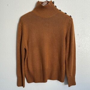 Chic Rust Turtleneck Sweater with Button Accents